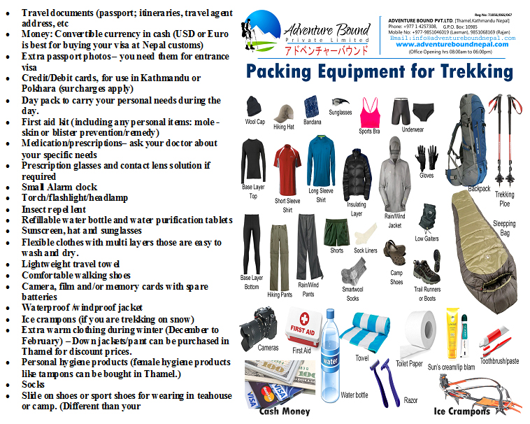 Recommended gear and equipment list for trekking in Nepal